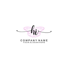 Initial HI Handwriting, Wedding Monogram Logo Design, Modern Minimalistic and Floral templates for Invitation cards	
