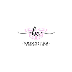Initial HO Handwriting, Wedding Monogram Logo Design, Modern Minimalistic and Floral templates for Invitation cards	
