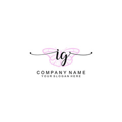 Initial IG Handwriting, Wedding Monogram Logo Design, Modern Minimalistic and Floral templates for Invitation cards	
