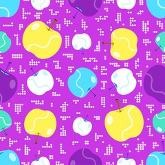 Colorful electro abstract apples on a purple background seamless vector pattern design