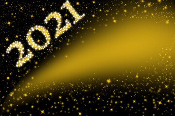 Black background with yellow stars and year 2021. The concept of the sky