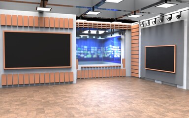 Backdrop For TV Shows .TV On Wall.3D Virtual News Studio Background, 3d illustration
