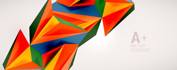 Vector triangle geometric backgrounds. Low poly 3d shape on light backdrop. Vector illustration for covers, banners, flyers and posters and other designs