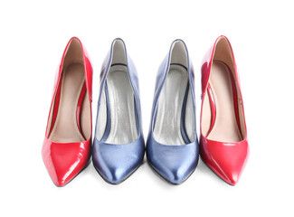 Stylish female shoes on white background