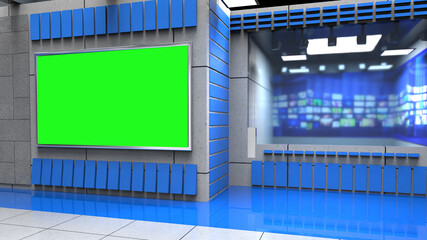 Backdrop For TV Shows .TV On Wall.3D Virtual News Studio Background, 3d illustration
