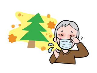 花粉症で目がかゆいおじいさん