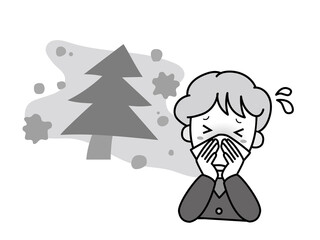 花粉症で鼻をかむおばあさん（鼻水が止まらない）