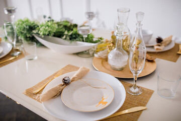 Modern and elegant New Years Eve table with overhead view 