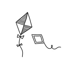 Outline kites icon, doodle, black and white illustration. Vector Stock illustration.