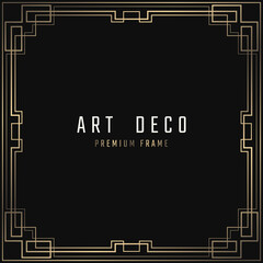 Fototapeta premium Vector card. Art Deco style. Dark golden geometric frame on black background.