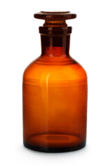 Vintage medicine pharmacy bottle on white background. Corona test concept.