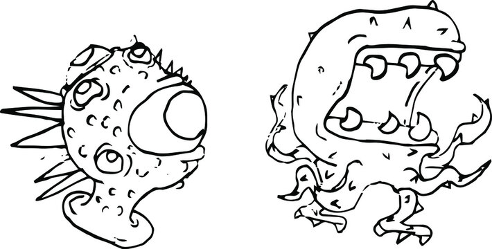 Vector drawing of scary monsters. Drawings of monsters.