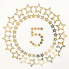 Number 5. Retro poster with golden number and stars around on white background. Greeting card for your celebration concept.