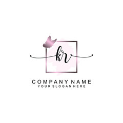 Initial KR Handwriting, Wedding Monogram Logo Design, Modern Minimalistic and Floral templates for Invitation cards	
