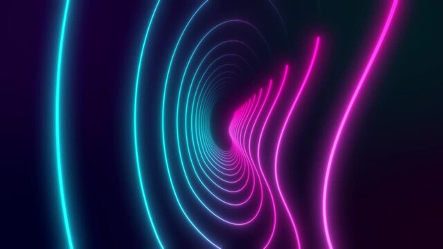 4K Abstract 3d rendered modern glowing neon lines in motion DJ and VJ Loop Animated Background kidney shape