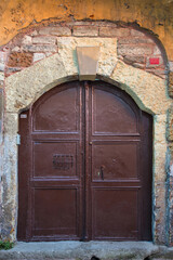 textured wood and metal doors historic building ... Istanbul, Turkey.