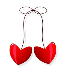 Two sweet red hearts for Valentine's day. Cherry