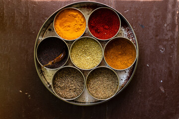 India spices and herbs in steel bowl