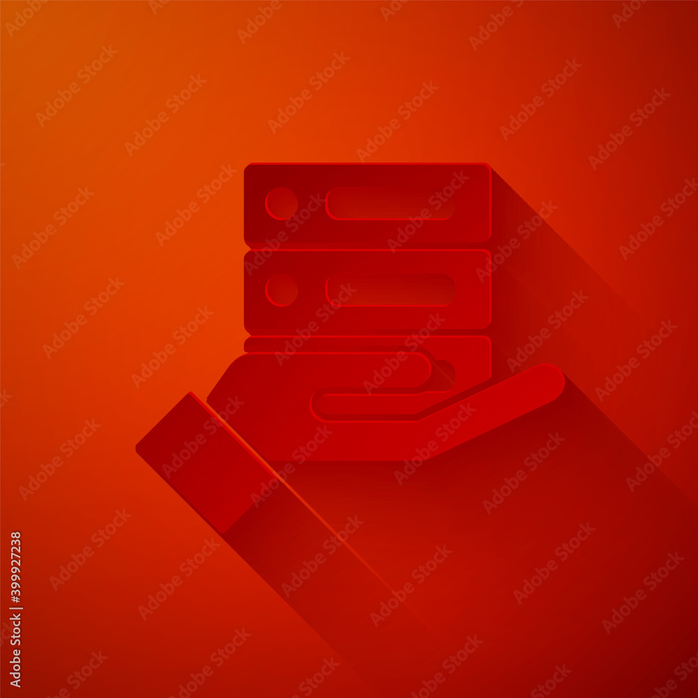 Poster paper cut server, data, web hosting icon isolated on red background. paper art style. vector illustr
