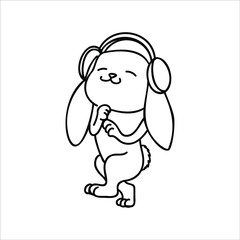  
happy bunny in headphones contour on the white background