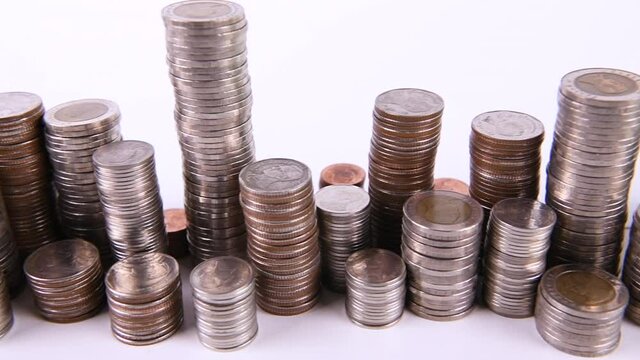 Coins on stack on white background