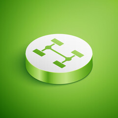 Isometric Chassis car icon isolated on green background. White circle button. Vector.