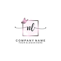 Initial NL Handwriting, Wedding Monogram Logo Design, Modern Minimalistic and Floral templates for Invitation cards	
