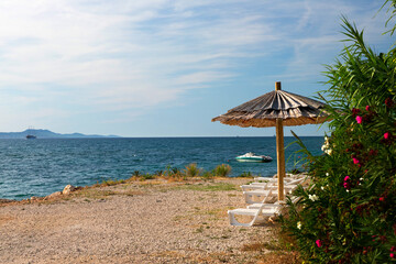 beach with umbrellas