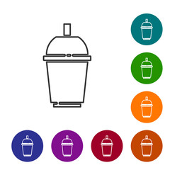 Black line Coffee cup to go icon isolated on white background. Set icons in color circle buttons. Vector.