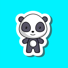 Cute cartoon sticker little panda. Mascot animal character design for for kids cards, baby shower, posters, b-day invitation, clothes. Colored childish vector illustration in cartoon style.