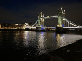 A view of Tower Bridge in London at night
