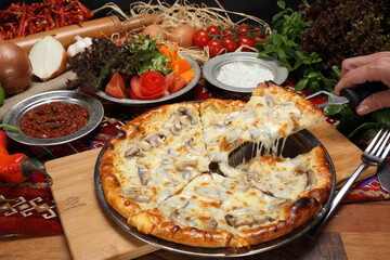 turkish pitta with mushroom and cheddar