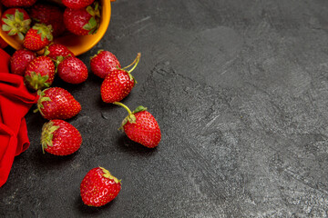 front view fresh red strawberries on dark background berry ripe fruit