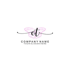 Initial OT Handwriting, Wedding Monogram Logo Design, Modern Minimalistic and Floral templates for Invitation cards	
