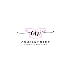 Initial OW Handwriting, Wedding Monogram Logo Design, Modern Minimalistic and Floral templates for Invitation cards	
