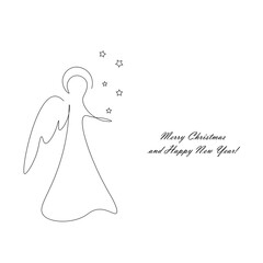 Christmas card with angel and stars, vector illustration