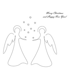 Christmas background with angels and stars, vector illustration