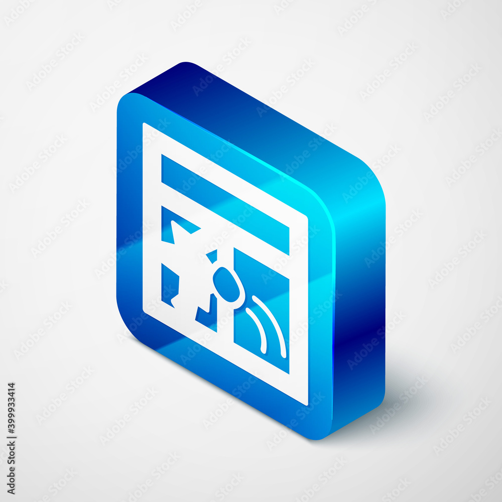 Poster isometric broken window icon isolated on grey background. damaged window. beaten windowpane concept.