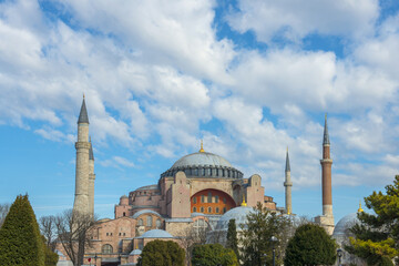 Ayasofya Museum (Hagia Sophia) in Sultan Ahmet park in Eminonu, Istanbul, Turkey