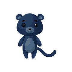 Cute little panther on white background. Cartoon animal character for kids cards, baby shower, posters, b-day invitation, clothes. Bright colored childish vector illustration in ecartoon style.