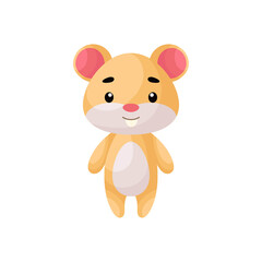 Cute little hamster on white background. Cartoon animal character for kids cards, baby shower, posters, b-day invitation, clothes. Bright colored childish vector illustration in ecartoon style.