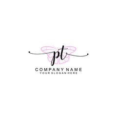 Initial PT Handwriting, Wedding Monogram Logo Design, Modern Minimalistic and Floral templates for Invitation cards	
