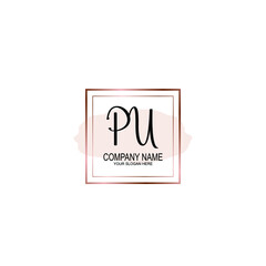 Initial PU Handwriting, Wedding Monogram Logo Design, Modern Minimalistic and Floral templates for Invitation cards	
