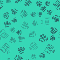 Black line Wireless tablet icon isolated seamless pattern on green background. Internet of things concept with wireless connection. Vector.