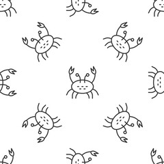 Grey line Crab icon isolated seamless pattern on white background. Vector.