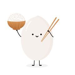 Rice cartoon with rice bowl and chopsticks icon isolated on white background vector illustration.