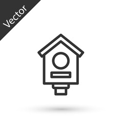 Grey line Bird house icon isolated on white background. Nesting box birdhouse, homemade building for birds. Vector.