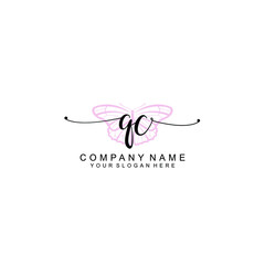 Initial QC Handwriting, Wedding Monogram Logo Design, Modern Minimalistic and Floral templates for Invitation cards	

