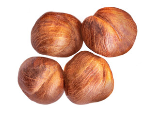 Hazelnuts isolated on white background. Top view. Flat lay.