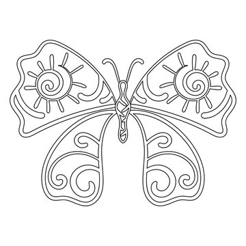 Children's coloring book, butterfly with ethnic pattern. Hand drawn vector illustration for coloring pages